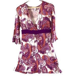 H&M Women Size S Paisley Dress Stretch Ruffle Hem Bell Sleeve Summer Fairy